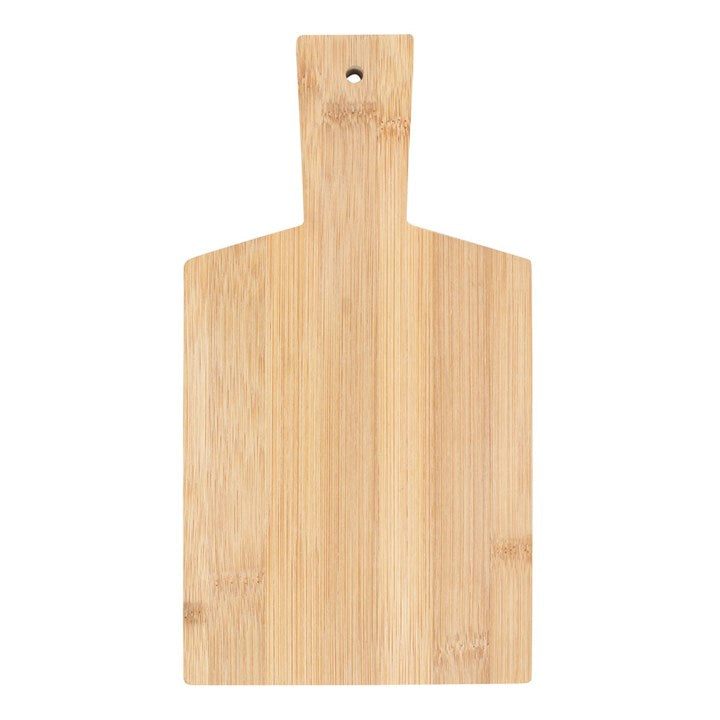 Wooden cutting board with a handle on a white background