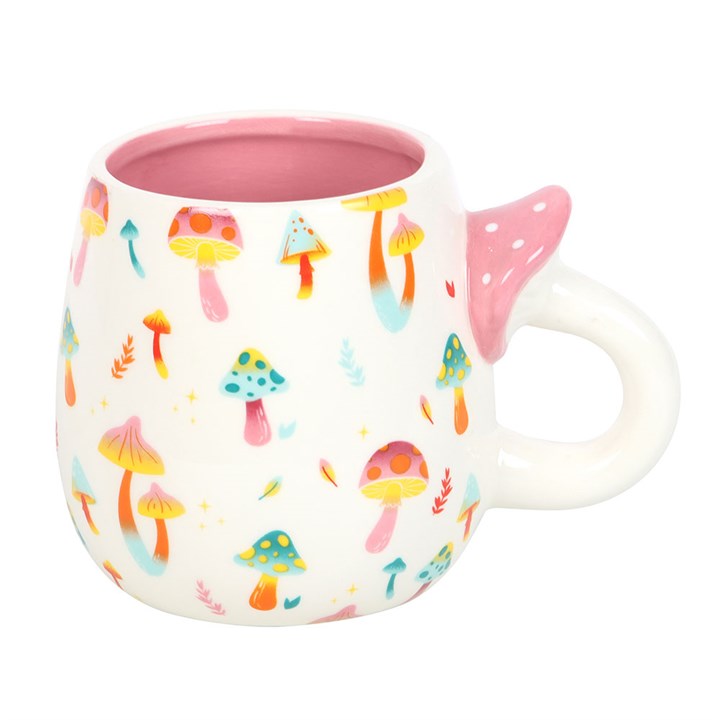 Mug with colorful mushroom pattern on a white background